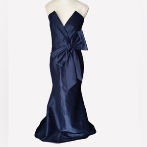 Badgley Mischka Fit & Flair Navy Blue Gown Dress Formal Evening Large XL 12 14